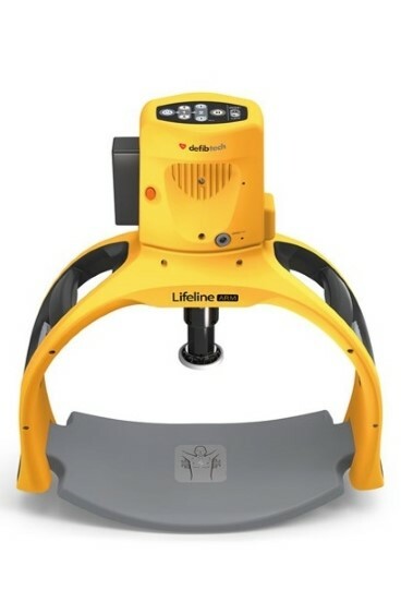 a yellow defribrillator